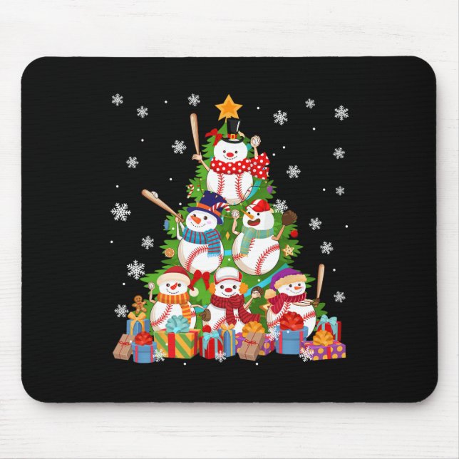 Baseball Snowman Christmas Tree Pitchers Catchers  Mouse Mat (Front)