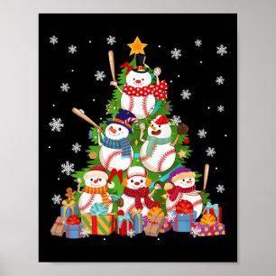 Baseball Snowman Christmas Tree Pitchers Catchers  Poster