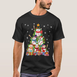Baseball Snowman Christmas Tree Pitchers Catchers T-Shirt