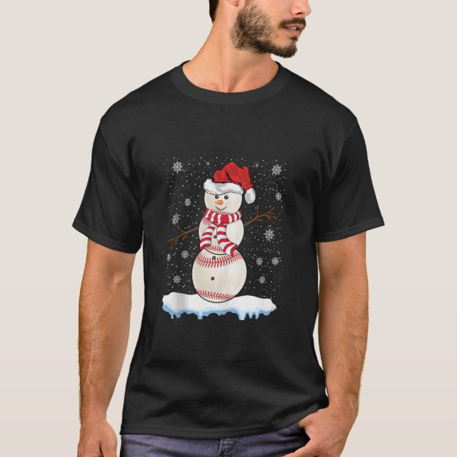 Baseball Snowman Costume Funny Baseball Player Chr T-Shirt (Front)
