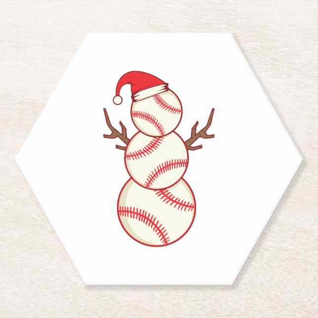 baseball snowman ice cream christmas tree gift paper coaster (Front)