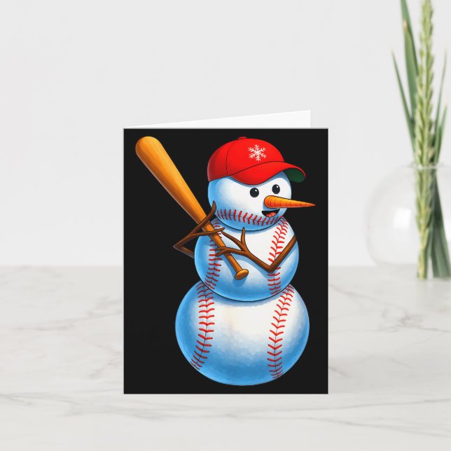 Baseball Snowman Merry Christmas Xmas Pajamas Men  Card (Front)