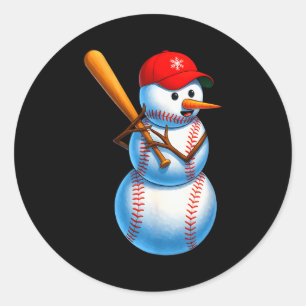 Baseball Snowman Merry Christmas Xmas Pajamas Men  Classic Round Sticker