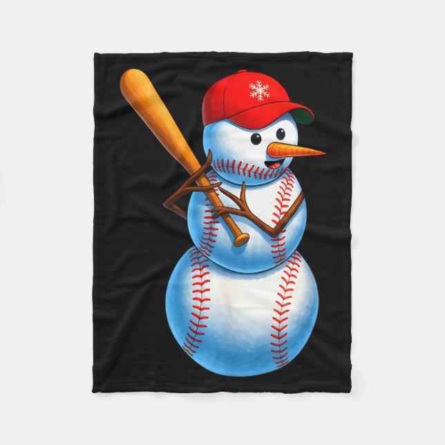 Baseball Snowman Merry Christmas Xmas Pajamas Men  Fleece Blanket (Front)
