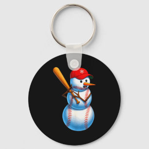 Baseball Snowman Merry Christmas Xmas Pajamas Men Key Ring