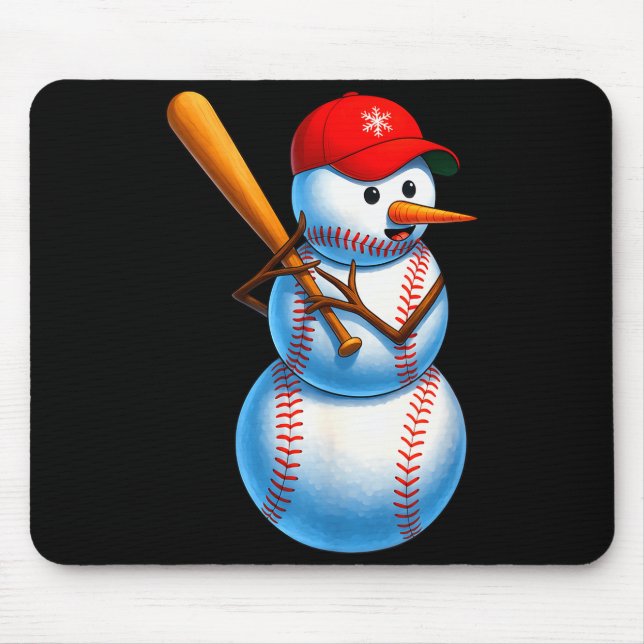 Baseball Snowman Merry Christmas Xmas Pajamas Men  Mouse Mat (Front)