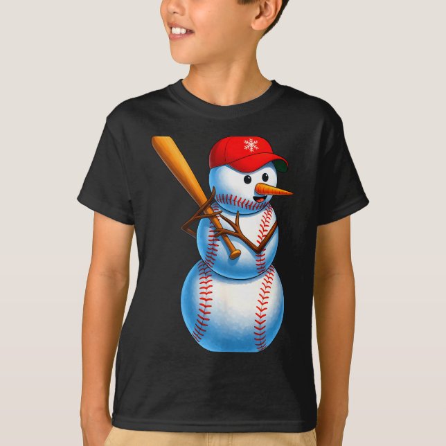 Baseball Snowman Merry Christmas Xmas Pajamas Men  T-Shirt (Front)