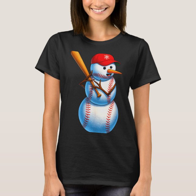 Baseball Snowman Merry Christmas Xmas Pajamas Men  T-Shirt (Front)