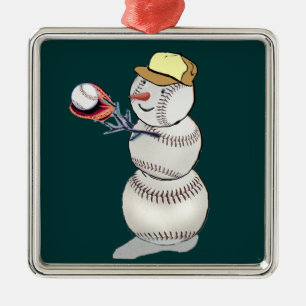 Baseball Snowman Metal Tree Decoration