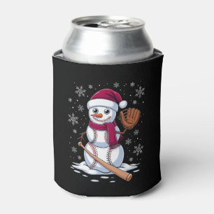 Baseball Snowman Santa Hat Glove Bat Christmas Can Cooler