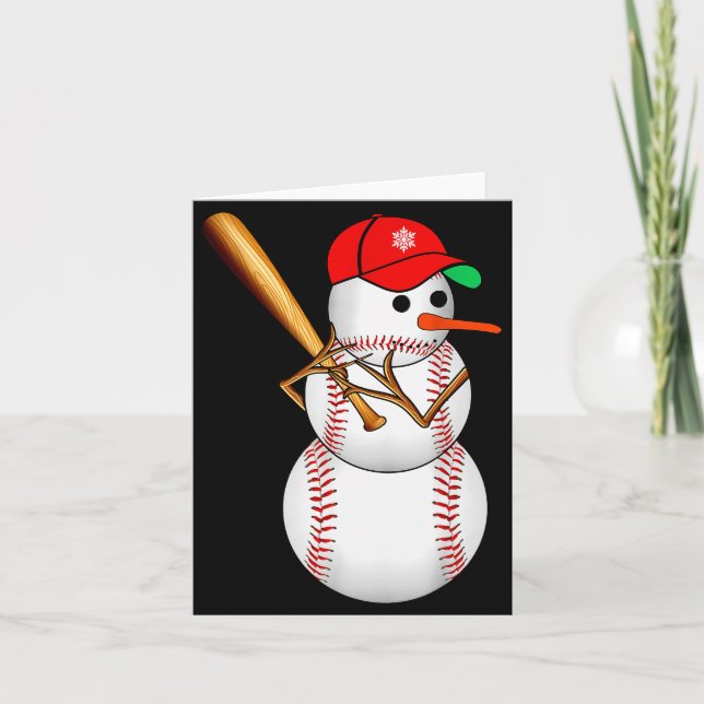 Baseball Snowman Snow Christmas Xmas Men Women  Card (Front)