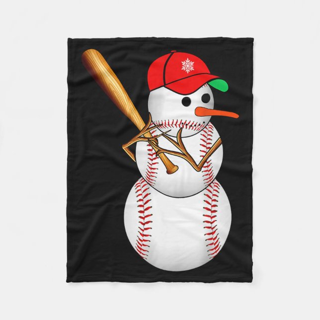Baseball Snowman Snow Christmas Xmas Men Women  Fleece Blanket (Front)