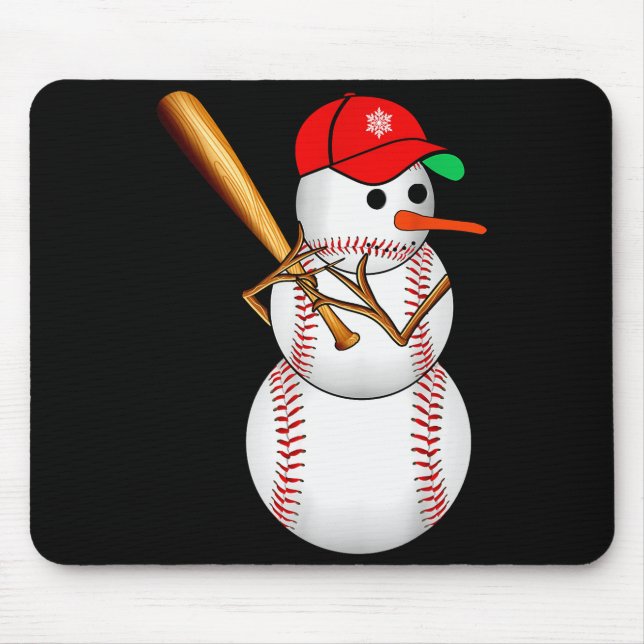 Baseball Snowman Snow Christmas Xmas Men Women  Mouse Mat (Front)