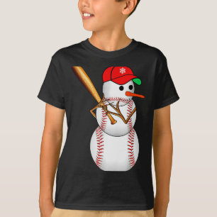 Baseball Snowman Snow Christmas Xmas Men Women  T-Shirt