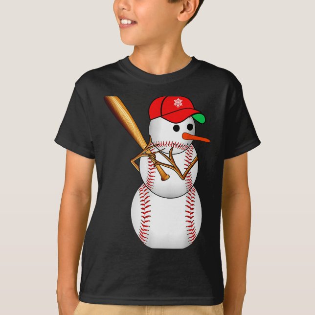 Baseball Snowman Snow Christmas Xmas Men Women  T-Shirt (Front)