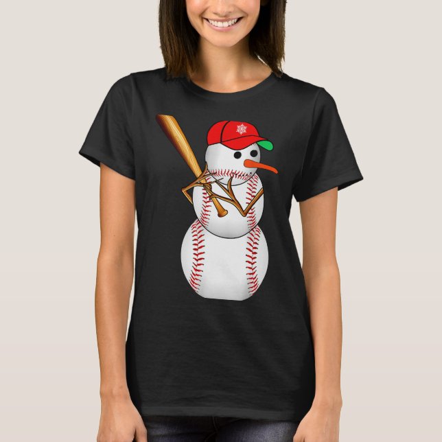Baseball Snowman Snow Christmas Xmas Men Women  T-Shirt (Front)
