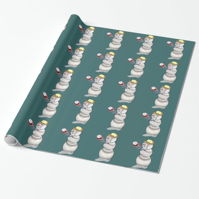 Baseball Snowman Wrapping Paper (Unrolled)