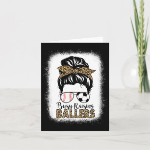 Baseball Soccer Mum Messy Bun Leopard Busy Raising Card
