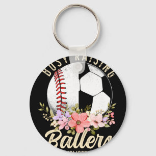 Baseball Soccer Mum Of Both Busy Raising Ballers Key Ring
