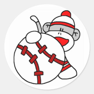 Baseball Sock Monkey Classic Round Sticker