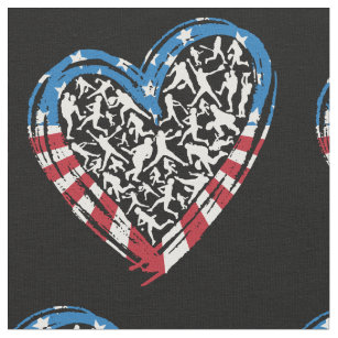 Baseball Softball - American USA Flag Heart Fabric