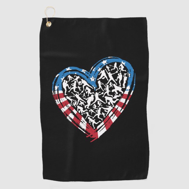Baseball Softball - American USA Flag Heart Golf Towel (Front)