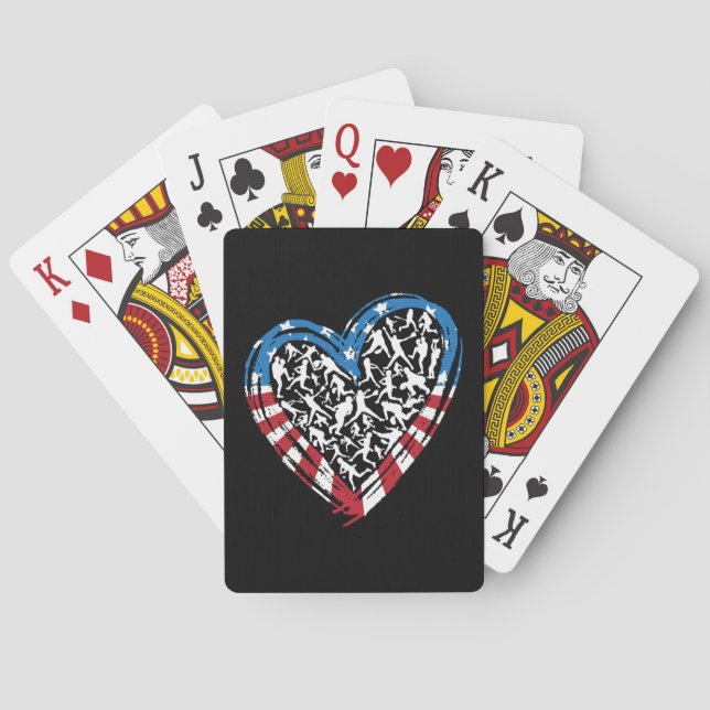 Baseball Softball - American USA Flag Heart Playing Cards (Back)