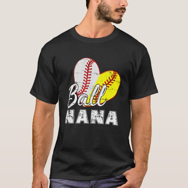 Baseball Softball Ball Heart Nana Mother s Day T-Shirt (Front)