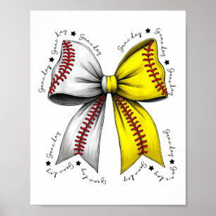 Baseball Softball Bow, Coquette Baseball Mum Mama Poster