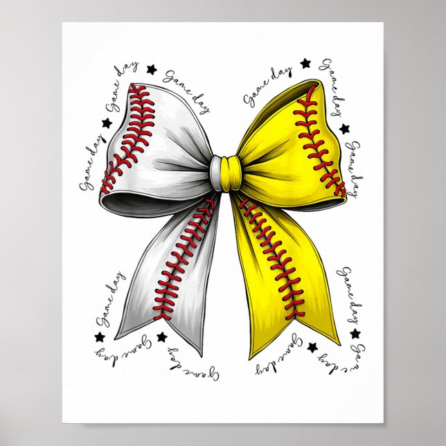 Baseball Softball Bow, Coquette Baseball Mum Mama  Poster (Front)