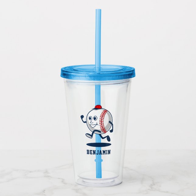 Baseball Softball Cartoon Run Personalised Name Acrylic Tumbler (Front)