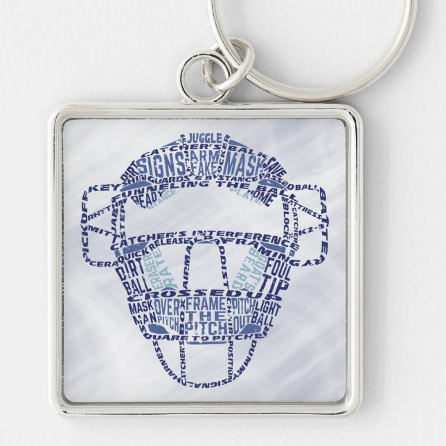 Baseball Softball Catchers Mask Calligram Key Ring (Front)