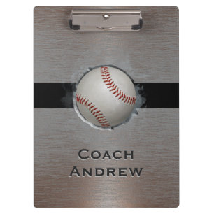 Baseball Softball Coach Custom Name Faux Metal Clipboard