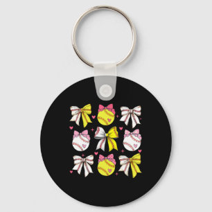 Baseball Softball Coquette Bow Game Day Heart Love Key Ring