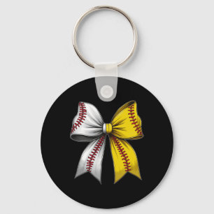 Baseball Softball Coquette Bow Game Day Heart Love Key Ring