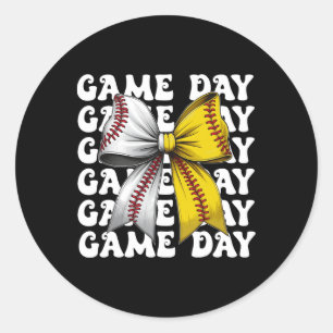 Baseball Softball Coquette Bow Game Day Women Mama Classic Round Sticker