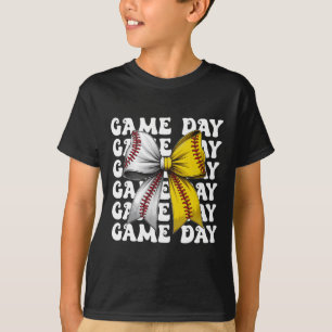 Baseball Softball Coquette Bow Game Day Women Mama T-Shirt