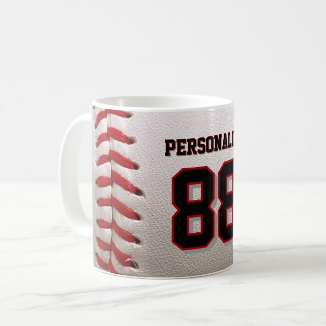 Baseball Softball Custom Name and Number Coffee Mug (Front Left)