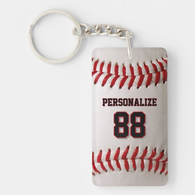 Baseball Softball Custom Name and Number Key Ring (Front)