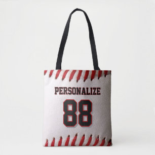 Baseball Softball Custom Name and Number Tote Bag