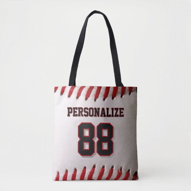 Baseball Softball Custom Name and Number Tote Bag (Front)