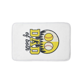 Baseball Softball Dad of Both Vintage Vector Desig Bath Mat