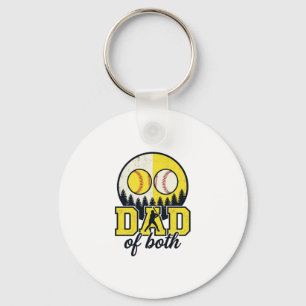 Baseball Softball Dad of Both Vintage Vector Desig Key Ring