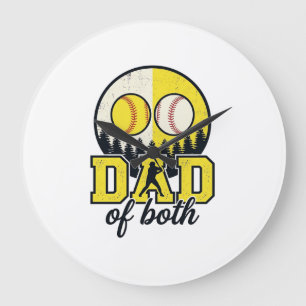 Baseball Softball Dad of Both Vintage Vector Desig Large Clock