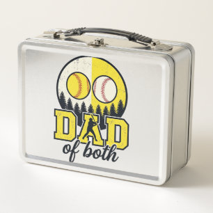 Baseball Softball Dad of Both Vintage Vector Desig Metal Lunch Box