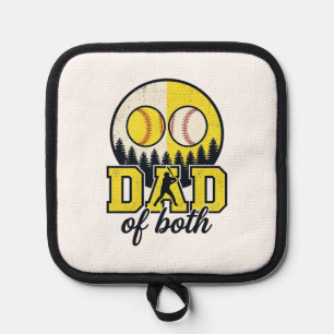 Baseball Softball Dad of Both Vintage Vector Desig Pot Holder