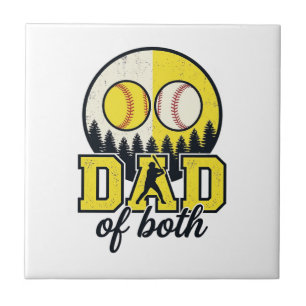 Baseball Softball Dad of Both Vintage Vector Desig Tile