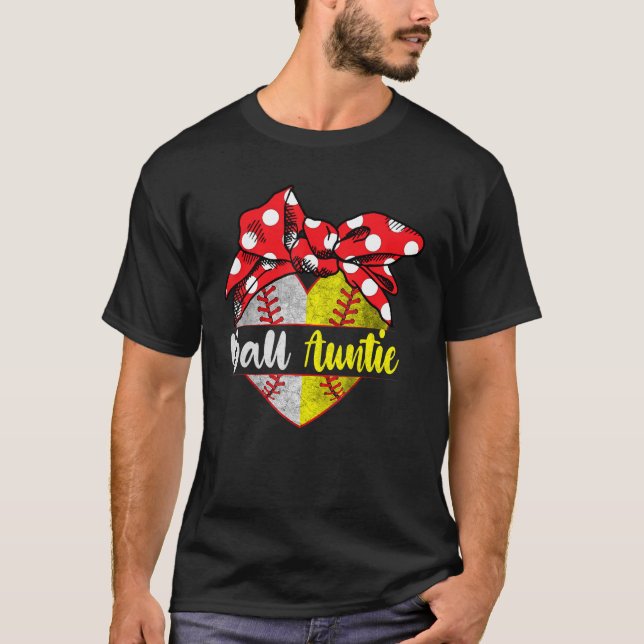 Baseball Softball Heart Ball Auntie Family Player  T-Shirt (Front)