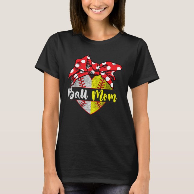 Baseball Softball Heart Ball Mom Family Player Cos T-Shirt (Front)