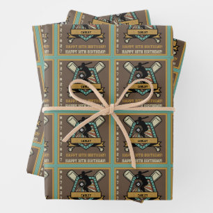 Baseball Softball Name Age Number Birthday Wrapping Paper Sheet